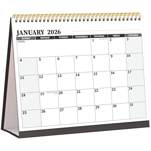 Desk Calendar 2026, Desktop Calendar 2026 Standing flip, 8.5’’ x 11’’, Jan 2026 - Dec 2026, Stand Up Calendar with Memo Pages, Large Ruled Blocks, Holidays, Thick Paper, Great for Home, School, Office