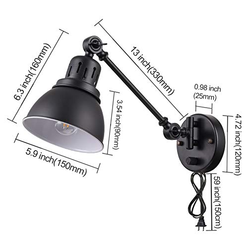 Sconces Wall Lighting, Tausende Plug In Wall Sconces Set Of 2 Industrial Swing Arm Wall Lamp With Plug In Cord Black Indoor Wall Mounted Reading Lighting Fixture With On/Off Switch Bedside Bedroom #TOP6