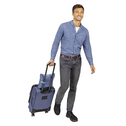 Image of BlueHills Premium Soft Long Travel Blanket Pillow for Tall Airplane Flight Essentials Large Compact 2 in 1 Airline Blanket Throw Packable Warm Plane Traveling Accessories Grayish Blue T056