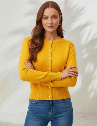 Image of Women's Casual Slim Fit Cardigan Sweaters Long Sleeve Button Down Lightweight Waist Length
