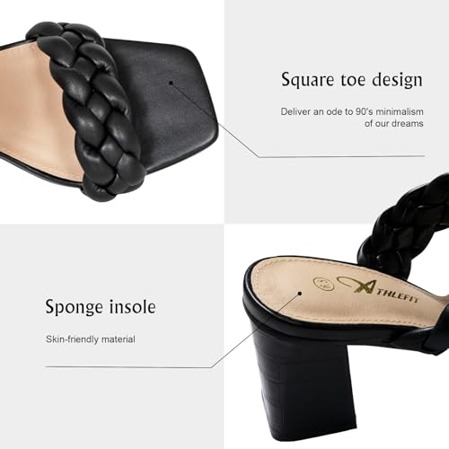 Athlefit Women's Braided Heeled Sandals Summer Square Open Toe Chunky Block Heels4
