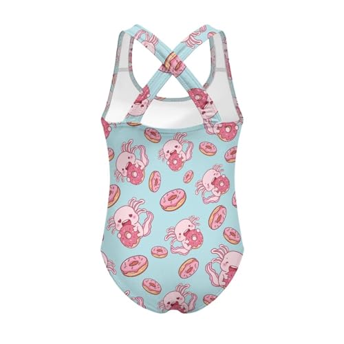 Image of Girls One Piece Swimsuit Axolotl Cross Back Straps Bathing Suit Lightweight Quick Dry Gymnastics Leotard