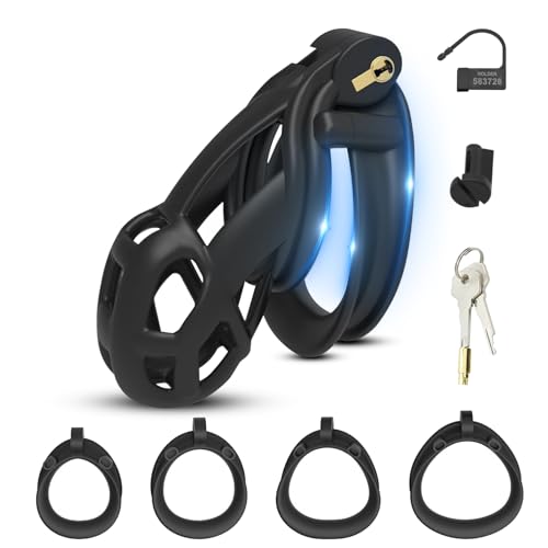 BDSMJOY Design classico chastity cage gabbia castità per uomo, Gabbie per Pene con 4 Cockrings, cock cage gabbia pene SM bondage slave sex toys (L)