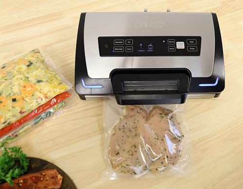 Nesco Premium Vacuum Sealer Kit featuring LiquidLock™, Includes large variety of Bags and Rolls VS-22LB, Built-in Canister Sealing Function