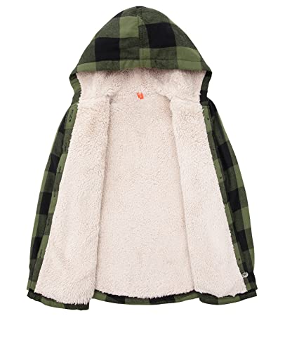 Image of ZENTHACE Boys Sherpa Fleece Lined Flannel Plaid Button Down Shirt Jacket,Hooded Flannel Shirt with Hand Pockets