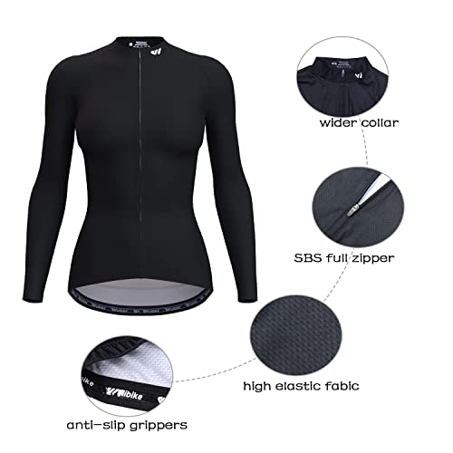 Wulibike Camisa de ciclismo feminina manga comprida, camisas de ciclismo para mulheres com bolsos, P