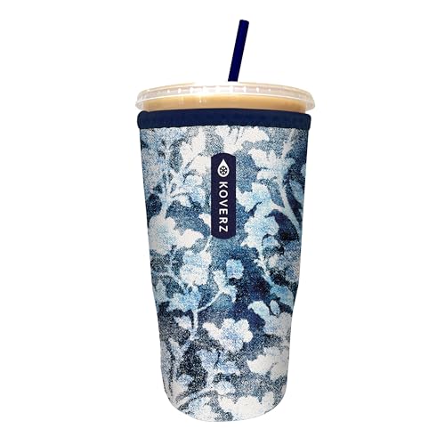Image of Iced Coffee Sleeve, Insulated Neoprene Cup Sleeve, Fits a 32 Oz. Coffee Cup, Washable and Reusable, Iced Coffee Accessories, Large Denim