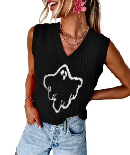 Image of MARZXIN Women Sleeveless Sweater Vest V Neck Knitted Colorful Pullover Tops