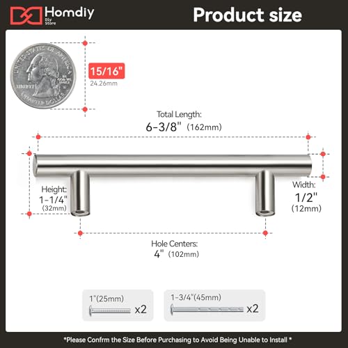 Image of homdiy 15 Pack Brushed Nickel Cabinet Pulls Drawer Handles Cabinet Hardware Stainless Steel Cabinet Handles 4in Hole Centers Cupboard Pull Drawer Pulls, 201SN