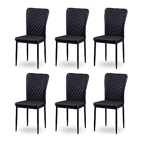 Sillas de salón de comedor con revestimiento de terciopelo, respaldo alto, estructura de metal cromado y diseño moderno de rejilla para salón, comedor, sala de conferencias y aulas (6, PU negro)
