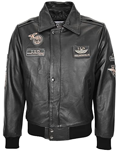 Mens echt lederen bomberjack afneembare kraag Aviator Style Pilot-N - Image 4