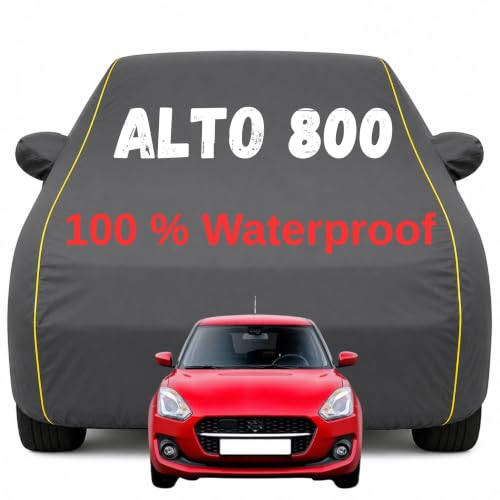 Image of Durable Full Body Waterproof Alto 800 Car Cover | Premium Polyester Grey Cover | Custom Fit Vehicle Protection | UV Resistant, Dustproof, Scratch Resistant, Heat & Wind Protection