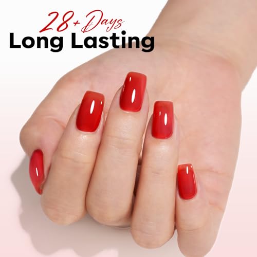 Image of modelones Red Jelly Gel Nail Polish Translucent Gel Polish Red Neutral Sheer Nails Soak Off LED Nail Lamp Manicure Salon Gift 15 ML