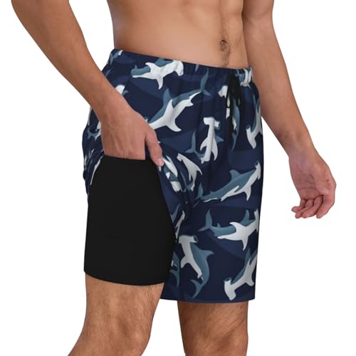 Cartoon Cute Hammerhead Shark Funny Men's Swim Trunks Board Shorts Quick Dry-3