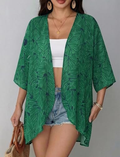Image of Chunoy Women Floral Beach Wear Cover Up Chiffon Kimono Cardigan Open Front Blouse Top