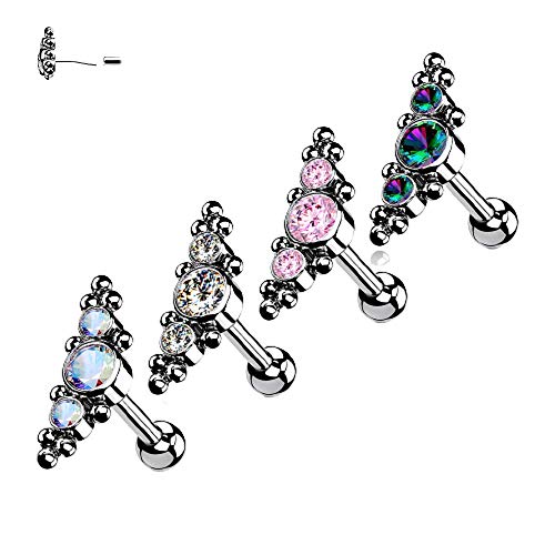 Pierced Owl - 16GA G23 Implant Grade Titanium Threadless Push-in Triple CZ Crystal and Ball Clusters Cartilage Helix Ear Lobe Barbell Stud2