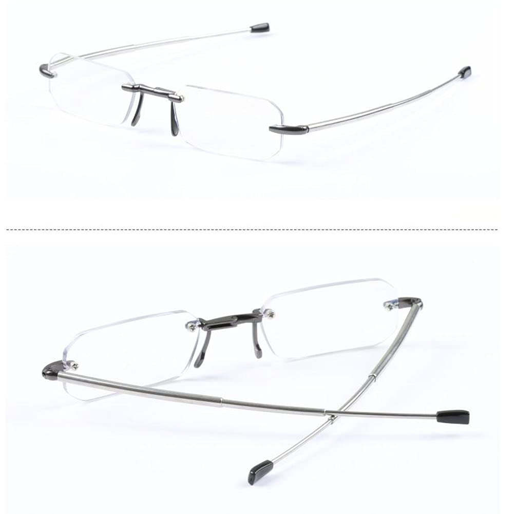 JUNZ +3.0 Occhiali da Lettura Pieghevoli Portatili con Anti Luce Blu,+3.5 Mini Occhiali da Lettura Tascabili con Custodia a Clip,Argento
