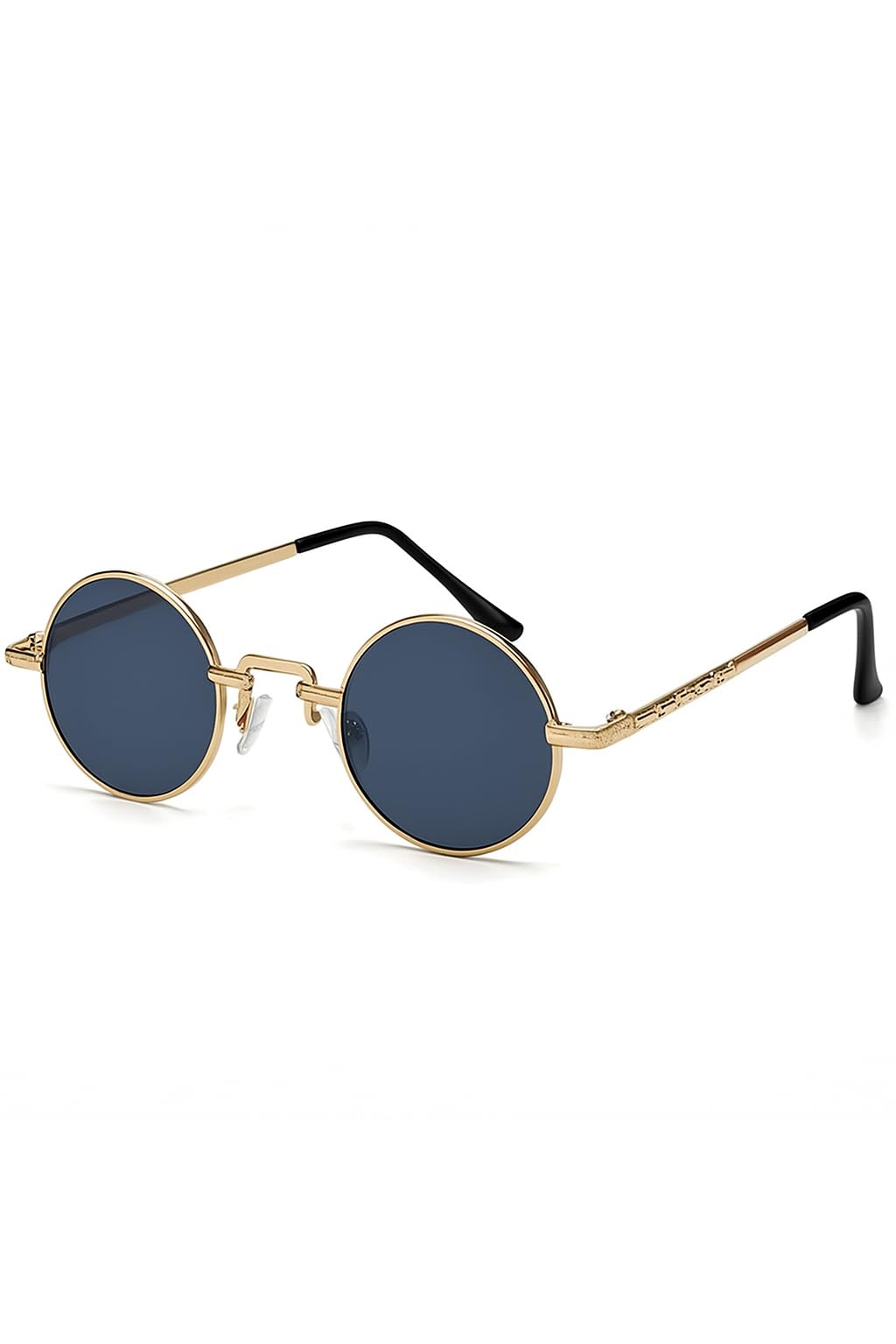 Round Sunglasses with Gold Metal Frame, Dark Tinted Lenses, Classic Vintage Style-image-13