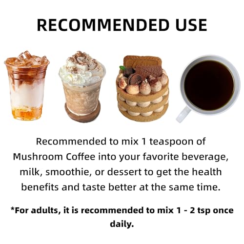 TEATREE Mushroom Coffee (3.53 oz / 100g), 10 Superfood Mushrooms Powder Blend Instant Coffee for Energy, Focus, Coffee Substitute Low Caffeine