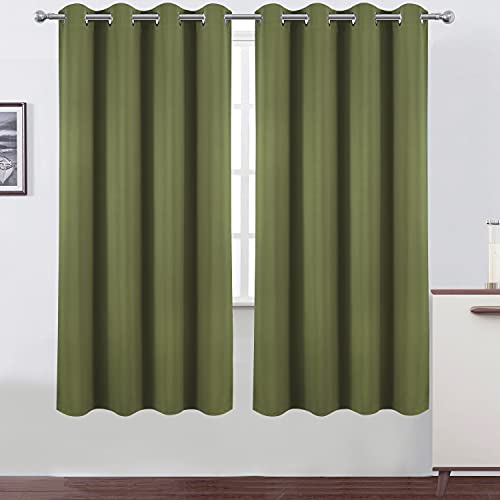 Image of LEMOMO Olive Green Thermal Blackout Curtains /52 x 72 Inch /Set of 2 Panels Room Darkening Curtains for Bedroom
