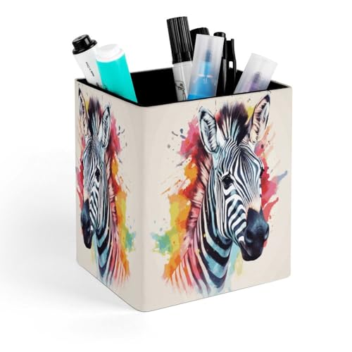 BWLHCVN Portalápices cuadrado, diseño de cebra colorida, con estampado de cebra, soporte para brochas de maquillaje, contenedor para bolígrafos para suministros de arte en la oficina y el hogar