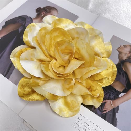 Image of Dainty Dyed Satin Fabric Leopard Print Rose Flower Extra Large Big Brooches Lapel Pins for Women Delicate Silk Floral Flower Oversized Brooch Pin for Wedding Party Banquet Dress Suit Ceremony Clothes Accessories Jewelry Gifts 7.5in