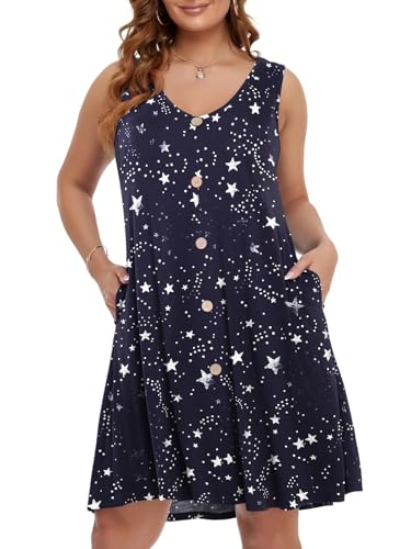 Image of BELAROI Summer Dresses for Women Beach Tshirt Sundress V Neck Casual Swing Tank Dress Swimsuit Cover Ups Pockets