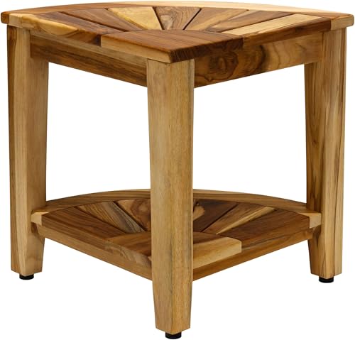Image of AquaTeak Kai Clear-Shield Corner 15.5 inch Teak Shower Bench