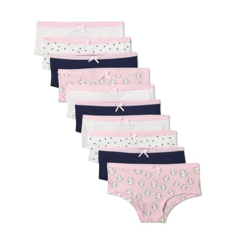 Amazon Essentials Bragas de Talle Bajo de Punto de Algodón Niñas, Pack de 10, Spot/ Stripe/ Navy, 4 años