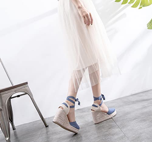 Image of Womens Espadrille Wedge Sandals Closed Toe Platform Lace Up Ankle Strap Slingback Summer Dress Shoes