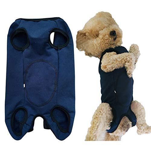 KUVEELA PET 術後服 犬 服 犬用品 術後ウェア 術後カバー服 エリザベスカラーの代わる 保護服 雄 雌兼用 避妊 離乳 傷口保護 皮膚病 通気 夏用 小型犬 中型犬(M、ダークブルー)
