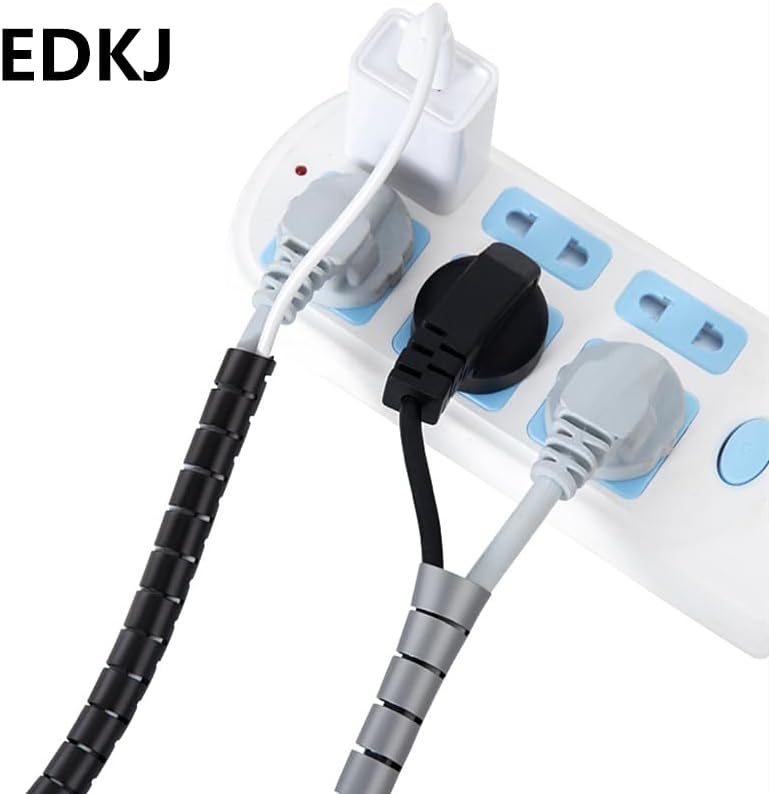 5m/10m line organizer 8/10/15/20/25mm pipe protection Spiral winding Cable wire protection sleeve (with cable management clips) - (Color: Black, Inside Diameter: 10mm, Length: 10M)