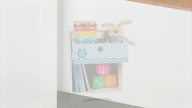 Table De Chevet Enfant Relaxdays - Design Maritime Blanc/Bleu Avec Tiroir, 41x32x31 Cm