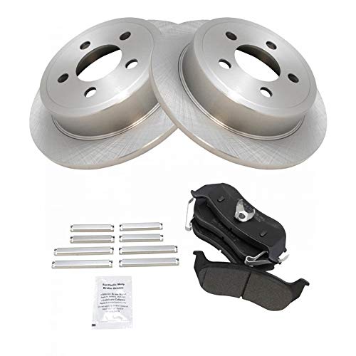 Image of TRQ Rear Brake Pad and Rotor Set Semi Metallic Solid Rotors | For 2003-2007 Jeep Liberty 2003-2006 Wrangler