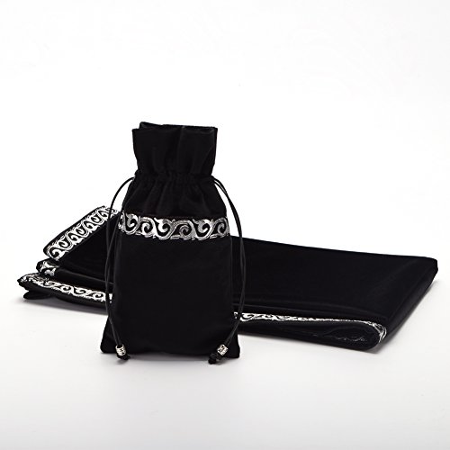 BLESSUME Altar Tarot Table Cloth Divination Wicca Square Velvet Cloth with Tarot Pouch Black