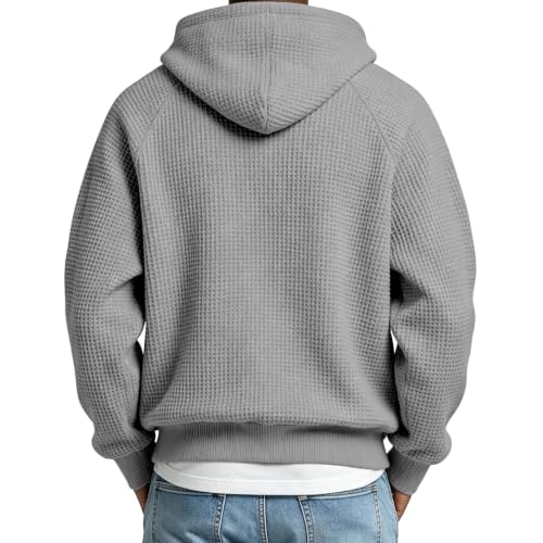 Mens Quarter Zip,Waffle Knit Long Sleeve Men Comfort Quarter Zip V Neck Sweatshirt 2026 Trendy Casual Loose Fit Golf Henley Hoodies,Grey,L - image 2