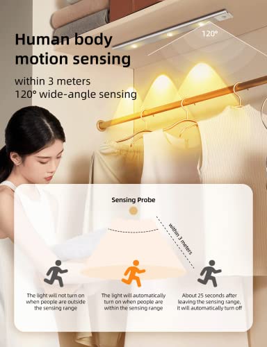 Image of FXPS LED Under Cabinet Lights, USB Rechargeable Battery Powered Kitchen Mountain Corrugated Lights, Closet Lights with Motion Sensor in 3 Color temperatures. (21.3in)