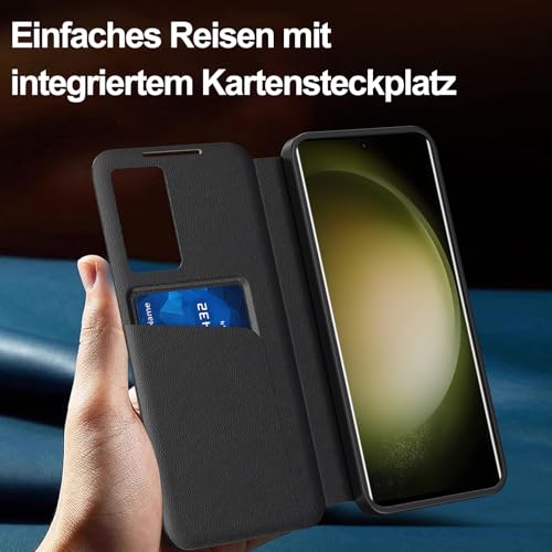 Hovisi für Samsung S23 Ultra Smart View Hülle, Spiegel Flip, Wallet Smartphone Case, für Samsung Galaxy S23 Ultra 5G Handyhülle Clear View, Galaxy S23 Ultra Smart View Sichtfenster, Kartenfach Cover