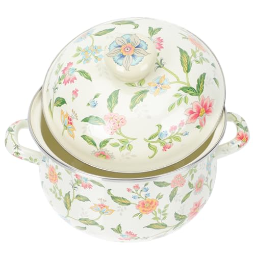 PRETYZOOM Olla Esmaltada para Sopa 22 Cm Doble Asa, Cacerola de Esmalte para Cocina de Gas E Inducción, Sartén Antiadherente Pequeña para Leche y Guisos, Utensilio Vintage para Uso Diario