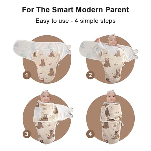 Image of HOUSBAY Baby Swaddle Blanket Boy Girl Super Soft Material Newborn Adjustable Swaddles 2-Way Zipper Sleep Sack 1 Pack (Honey Bear, Medium /Large | 3-6 Months)