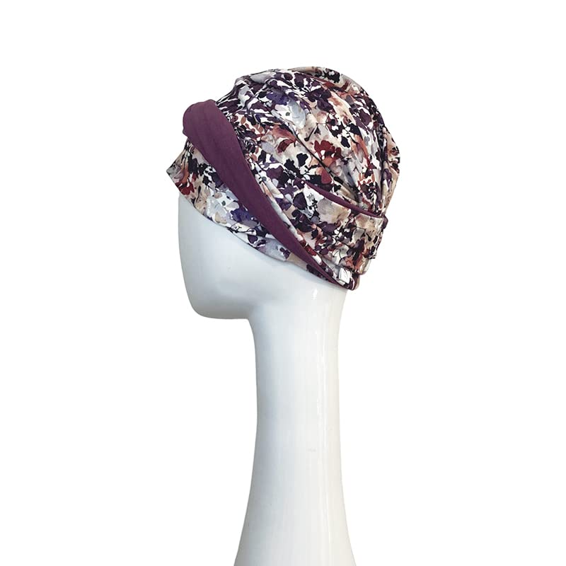 CAREBELL Oncological Turban/Comfort Model Mauve Flowers/Cotton Fabric/Oeko - Image 3