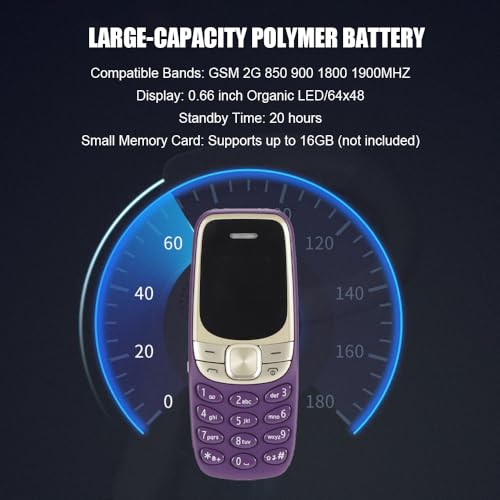 Gugxiom Mały telefon komórkowy, Bluetooth 0,66 cala, odblokowane słuchawki Bluetooth, urządzenie do wybierania, obsługuje kartę Dual SIM dla studentów (fioletowy)