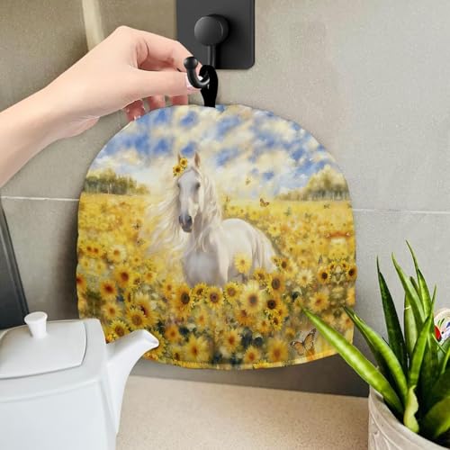 Image of Sunflower Horse Print Handmade Tea Cozy Kitchen Home Decorations Teas Cosy Creative Gifts Tea Cozies for Teapot Keep Warm Double Tnsulated Kettle Cover for Office