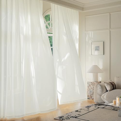 Image of FMFUNCTEX Yellow Sheer Curtains, 96 Inch, Rod Pocket, 1 Panel for Bedroom | Sliding Door Extra Wide Semi Sheer Drapes,Faux Silk That Let Light,Non-See-Through Patio Glass Door Curtain for Living Room