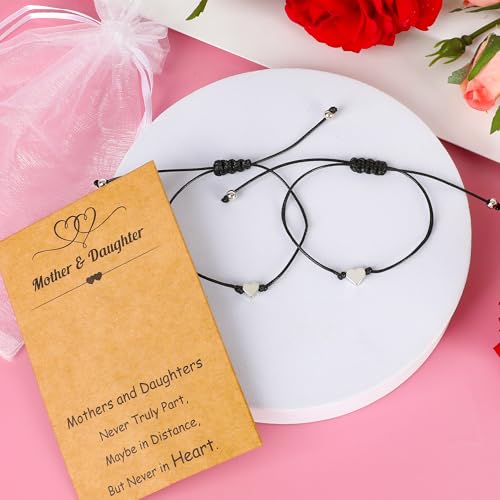 Image of EOBOH Mother's Day Gift Bracelets, Mother's Day Bracelets Adjustable Hearts Mother Daughter with Card, Love Mothers Day Gifts for Grandma Daughter Accessories