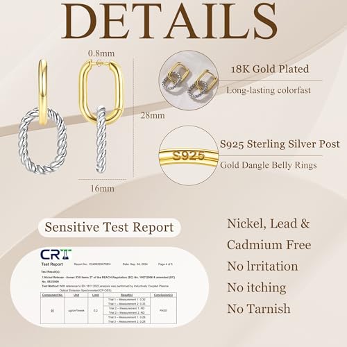 18K Gold Plated Two Tone Gold Silver Hoop Earrings for Women Hypoallergenic - 925 Sterling Silver Drop Dangle Paperclip Huggie Hoop Earrings - Chain Link Dangle Earrings Jewelry4