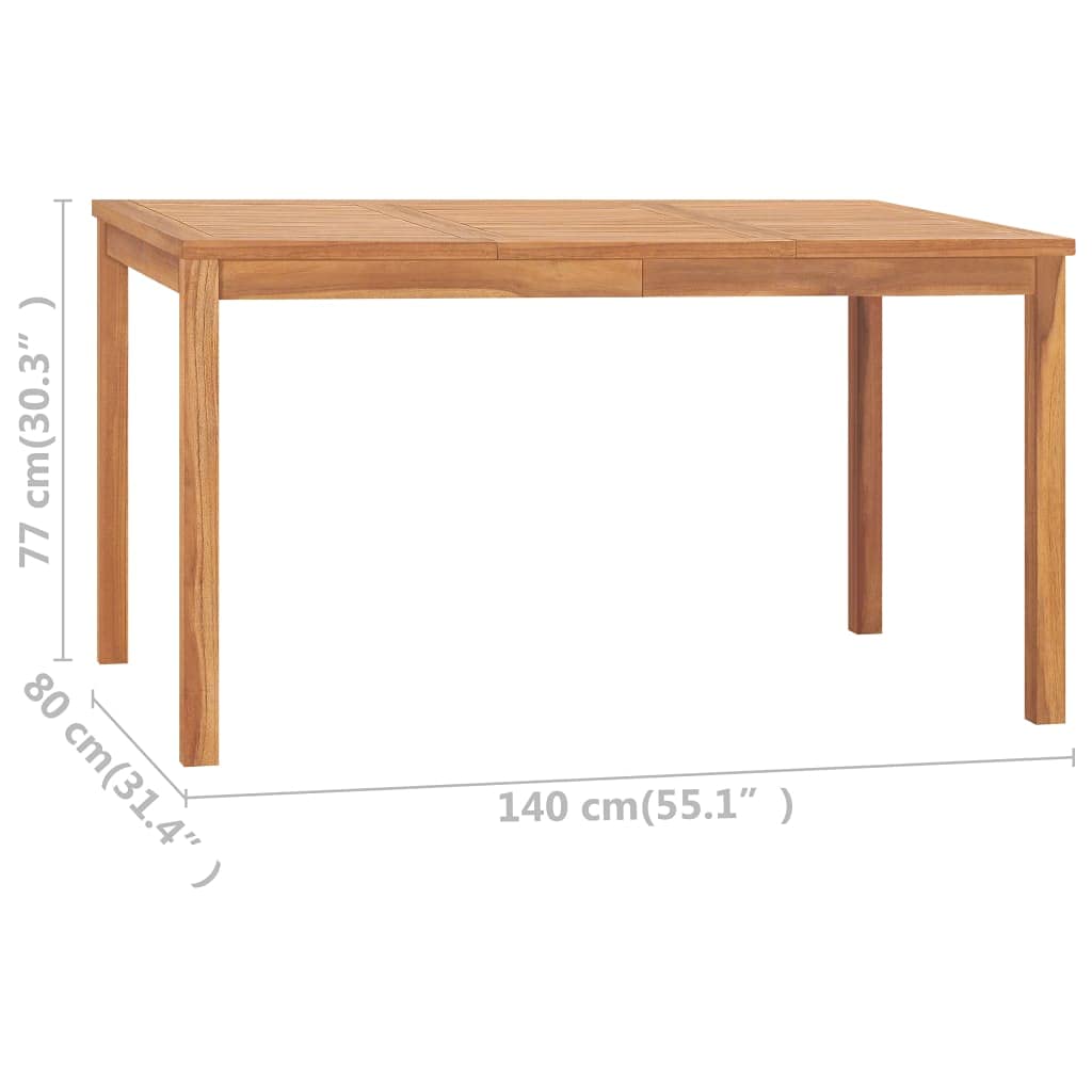 Tavoli da esterno per esterni, tavolo da pranzo da giardino, 140 x 80 x 77 cm, in legno massello di teak