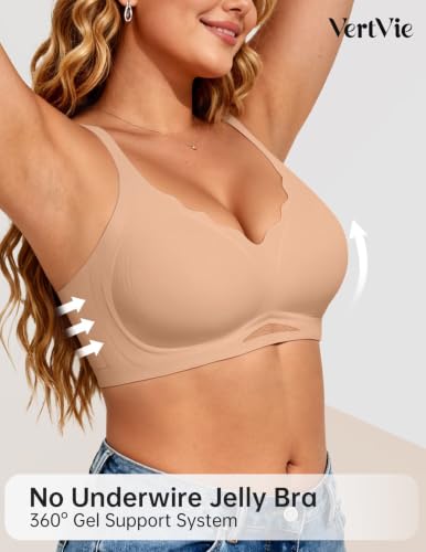 Image of Vertvie Jelly Bras for Women No Underwire Supportive | Seamless Wireless Bralette, Cool Breathable Mesh, Push Up Scalloped V-Neck, Full Coverage Tshirt Bra, Soft Comfortable