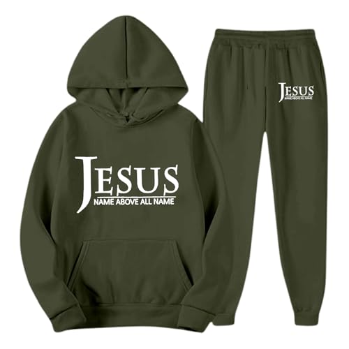 Genérico Ropa Deportiva Jesús para Hombres Conjunto de Chándal Masculino con Motivo de Cruz Set de Cristo Traje de Entrenamiento de Dos Piezas Chándal Deportivo Y2k Conjunto de Fitness
