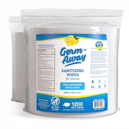BZK Hand Sanitizing Wipes Refill Rolls, 1200 Count (Pack of 2), 2400 Wipes – Hand Sanitizer Wipes with Aloe Vera for Commercial Dispensers, Gyms, Fitness Centers &amp; Facilities, Lemon Scent